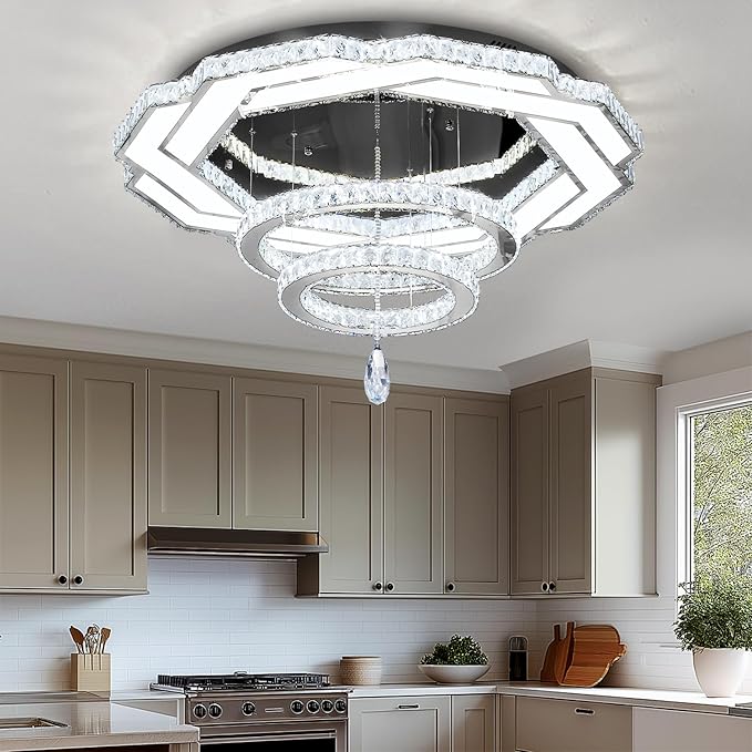 Flashing God Dia 40" Crystal Chandelier,LED Crystal Flush Mount Ceiling Light Modern Chandeliers for Bedrooms Dining Room,Living Room