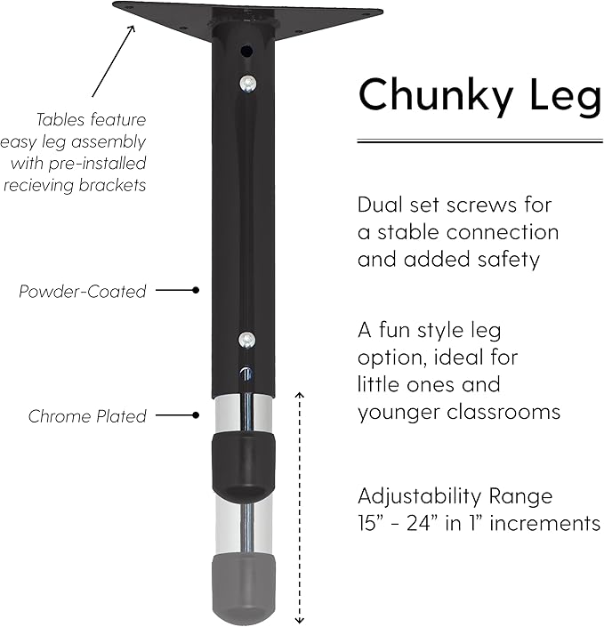 FDP Rectangle Activity School and Classroom Kids Table (24 x 60 inch), Chunky Toddler Legs, Adjustable Height 15-24 inches - Gray Top and Black Edge
