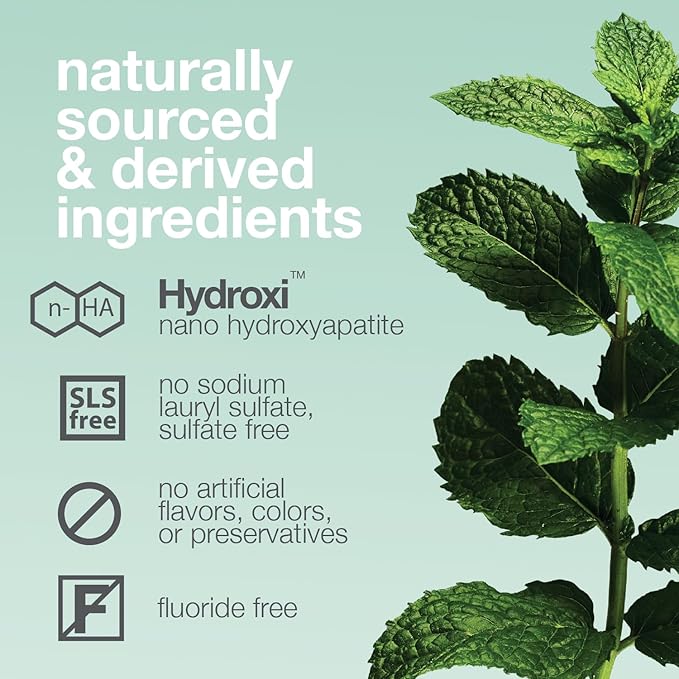 Davids Hydroxi Fluoride Free Nano Hydroxyapatite Whitening + Enamel Health Toothpaste, Antiplaque, Fresh Breath, Remineralizing, SLS Free, Natural Peppermint, 4 oz, Made in USA