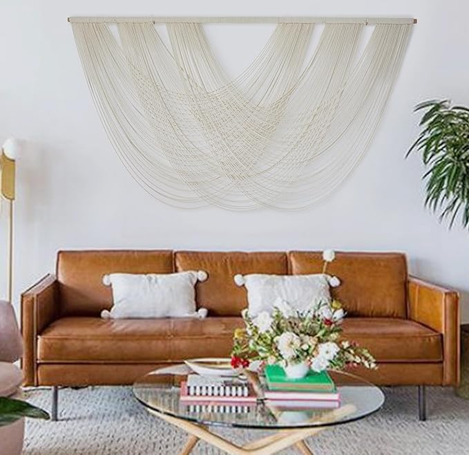 Flber Macrame Wall Hanging Large 57.00" W x 31.00" L Macrame Wall Decor Large Yarn Tapestry Home Boho Wall Decor