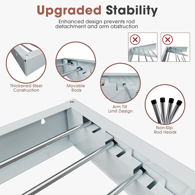 Foldable Wall-Mounted Drying Rack, Heavy-Duty 60 lb Capacity – Space-Saving Folding Laundry Hanger with 10 Clips, Rust-Proof Aluminium Clothes Dryer for Indoor & Outdoor Use