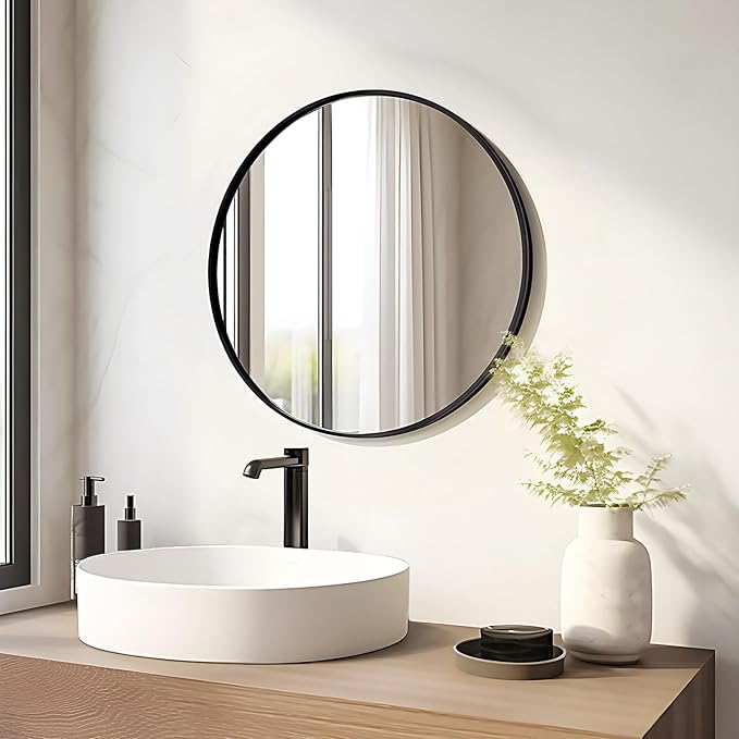 Fabuday Black Circle Mirror for Wall Decor 18 Inch - Bathroom Round Mirror with Matte Frame, Small Circular Mirrors for Entryway, Hallyway, Living Room, Bedroom