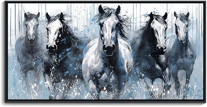 DUNHUANG ART Running Horses Canvas Wall Art - Equine Themed Galloping Animals in the Sand - Rustic Horse Decor for Living Room, Bedroom, Office 24"x48"