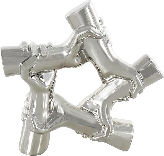 Deco 79 Ceramic Hands Decorative Sculpture Gripping Home Decor Statue, Accent Figurine 13" x 4" x 13", Silver