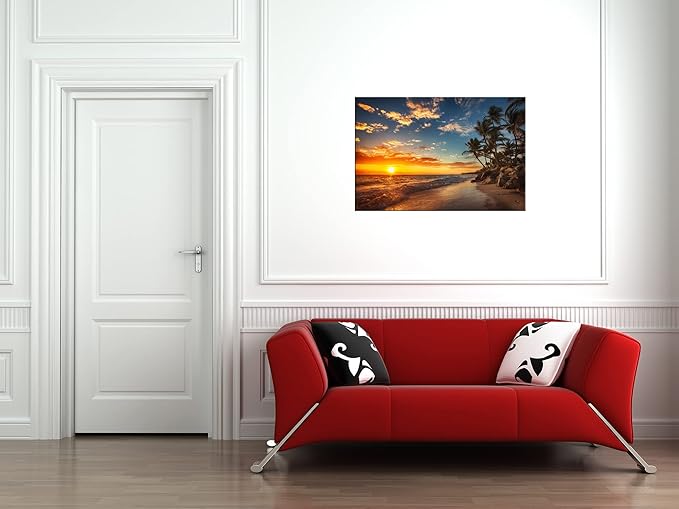 DZL Art S74769 Canvas Painting Print Paradise Tropical Island Beach with Palms Photograph Print Nature Pictures Wall Art Canvas Prints Painting for Living Room Bedroom Decor Office Wall Decor