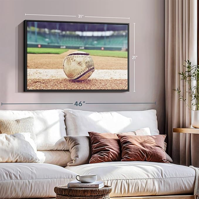 ElephantStock Baseball In Stadium Wall Art - Horizontal Framed Canvas - 1-Piece Living Room Wall Decor - Car Photography Canvas Print - Brown and Beige Decor for Wall - 31" X 21"