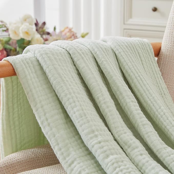 EMME Cotton Blanket Queen Size for Bed Soft Large Muslin Bed Blankets 90"x90" Lightweight Breathable All Season Gauze Blanket, Mint Green