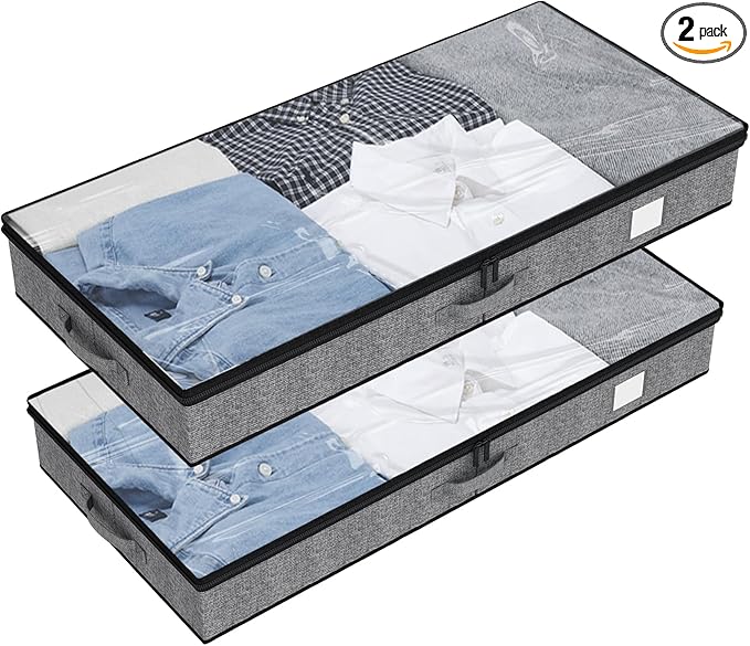 Fixwal 2 Pack Under Bed Storage Containers, Below 4.5 Inches Low Profile Underbed Organizer Clothes Storage with Sturdy Sidewalls and Bottom