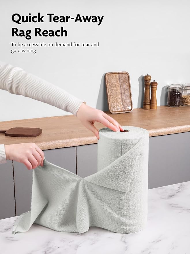 Fantasticlean Microfiber Cleaning Cloth Roll -75 Pack, Tear Away Microfiber Towels, 12" x 12", Reusable, Washable, Scratch Free, Ultra Absorbent Dish Rags for Car, Home, Garage or Shop (Cool Grey)