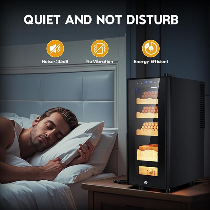 Electric Cigar Humidor Cabinet 35L, Tylza Electric Humidors for Cigars with Temp & Humidity Control, Digital Hygrometer, Lock, Refrigerator, Cigar Humidors with Cedar Wood Drawer Shelves, 260 Cigars