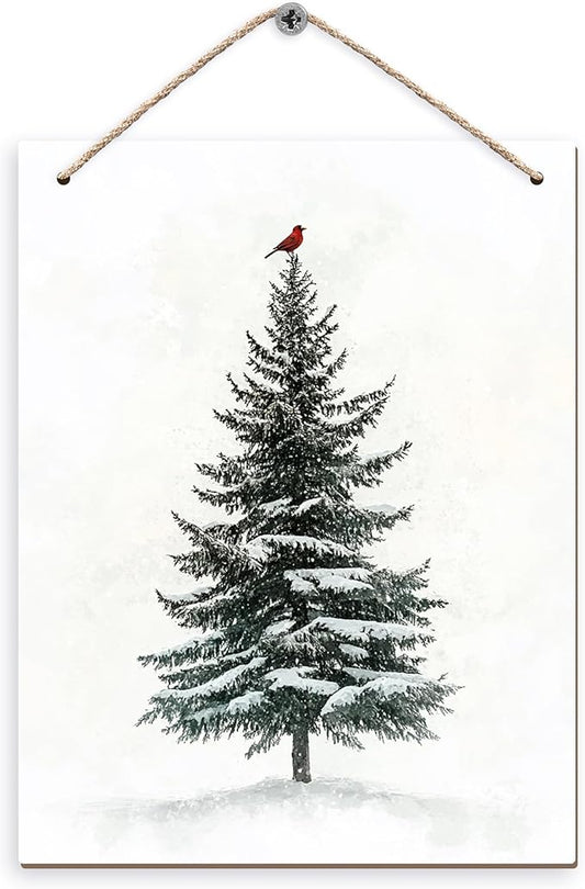 DUXMNAMG Christmas Winter Tree Bird Hanging Wooden Signs 10x8, Christmas Wall Decor, Vintage Home Room Office Hanging Wall Decor