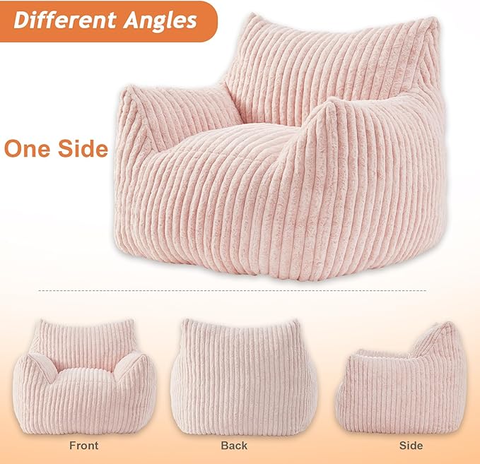 Giant Bean Bag Chairs for Adults with Filling Plush Fluffy Bean Bag Chairs for Teens with Armrests Comfy BeanBag Lazy Couch Sofa Chair for Bedroom Living Room Reading