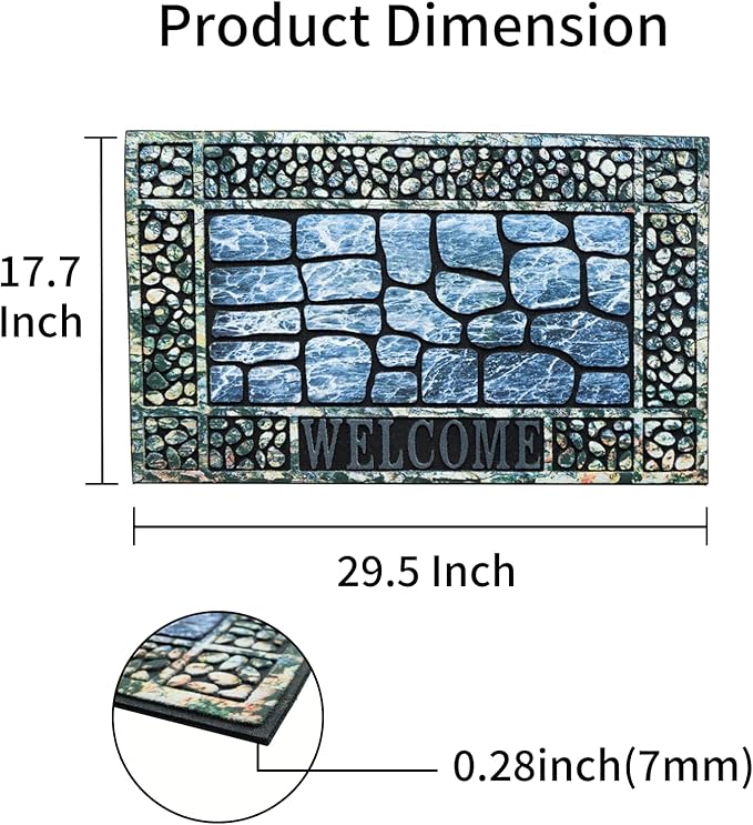 Door Mat Welcome Mat, Heavy Duty Door Mat 17.7 x 29.5 Inch Front Door Mat Rug Doormat for Outdoor Entrance Home Non-Slip Rubber Rug for Front Door, Outside, Entryway, Patio (Blue Welcome)