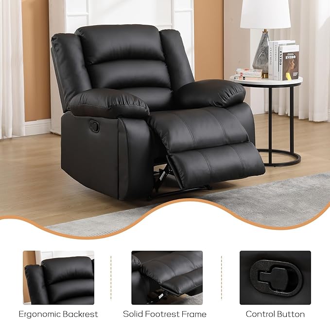EBELLO Faux Leather Manual Recliner Sofa Set, 2 Recliner Chair, 3 Seat Reclining Sofa, Couch Set for Living Room, Bedroom, Meeting Room, Black (2Recliner+Sofa)