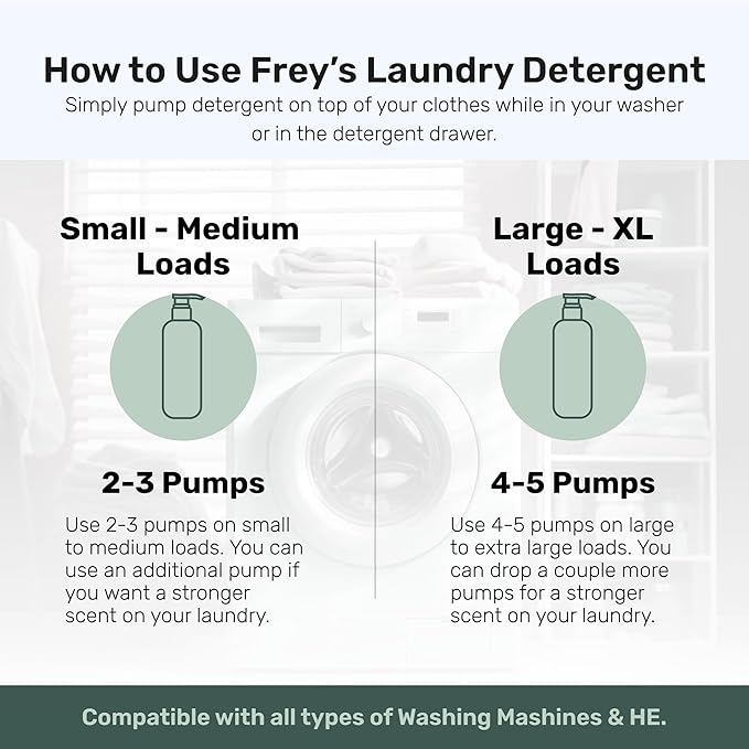 FREY Concentrated Liquid Laundry Detergent | Formulated for Sensitive Skin & HE Washers | Removes Stains Effectively | 50 Loads per Bottle (1-pack Cedar Grove)