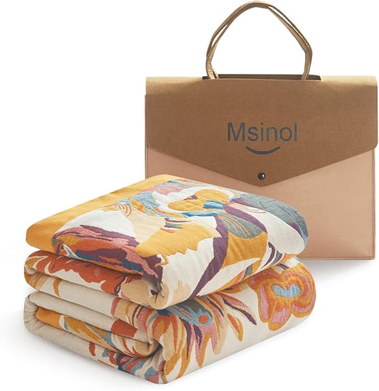 Cotton Throw Blanket Floral Printed Throw for Bed Soft Breathable Farmhouse Blankets Home Decoration Picnic Blanket (60"x80",02-Colorful Flowers)