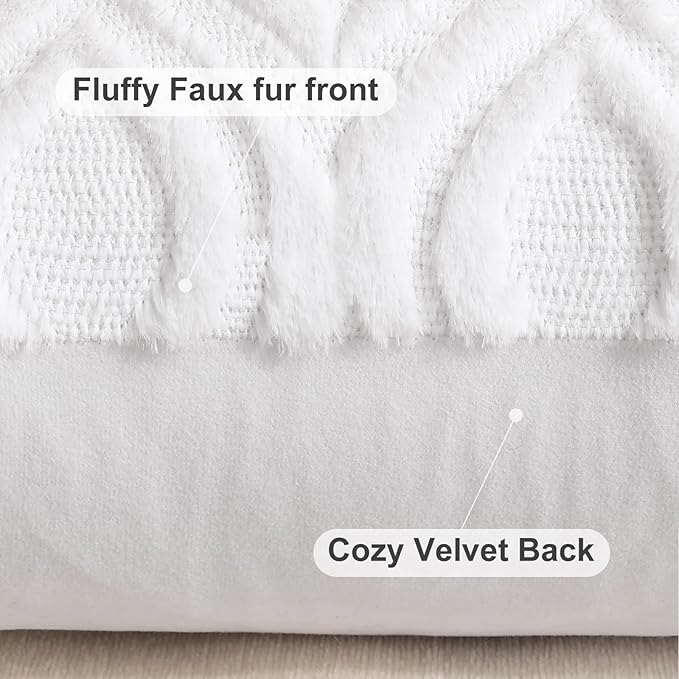decorUhome Fall Throw Pillow Covers 18x18 Inch Set of 2, Soft Plush Decorative Faux Fur White Solid Couch Pillow Covers, Accent Farmhouse Neutral Square Euro Pillow Cases for Sofa Bed Living Room