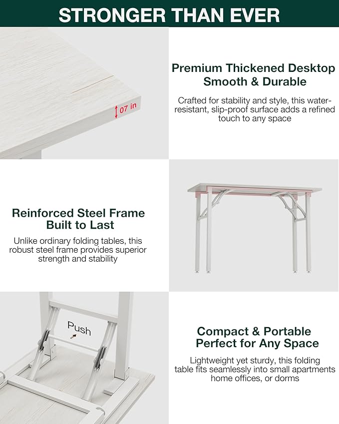 Frylr Small Folding Computer Desk – Portable 55.1 Inch Foldable Laptop Table, Collapsible and Compact for Easy and Fast Setup, Lightweight for Small Spaces, Home Craft and Study Use, White Ash