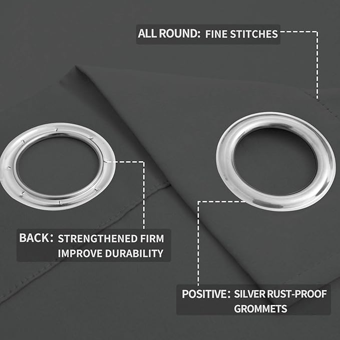 Easy-Going Blackout Curtains for Bedroom, Solid Thermal Insulated Grommet and Noise Reduction Window Drapes, Room Darkening Curtains for Living Room, 2 Panels (52x46 in,Gray)