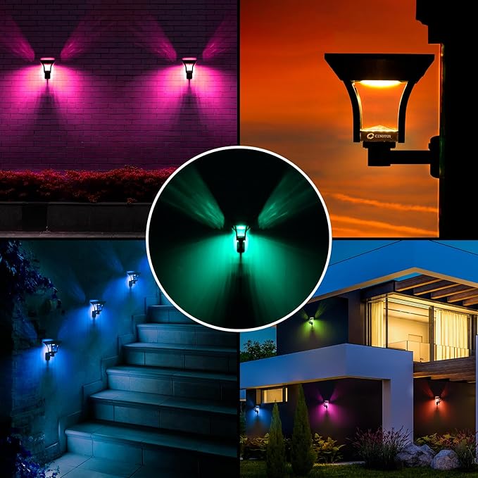 CINOTON RGBW Solar Landscape Pathway Outdoor Lights with 3 Lighting Modes, IP65 Waterproof LED Solar Powered Wall Lights for Garden Yard Lawn Path Driveway Pool Backyard Warm White & Multicolor 4 Pack