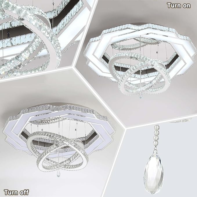 Flashing God Dia 40" Crystal Chandelier,LED Crystal Flush Mount Ceiling Light Modern Chandeliers for Bedrooms Dining Room,Living Room