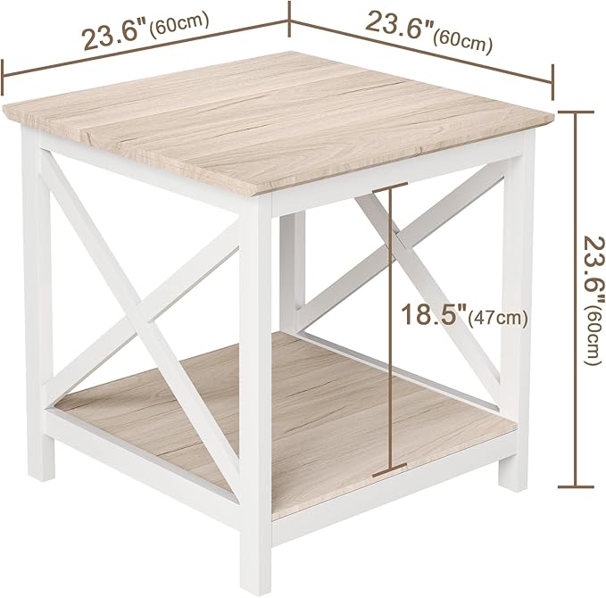 ChooChoo End Table, 24 Inch End Table with 2-Tier Storage Shelf, Side Table for Living Room, Wood Nightstand for Bedroom, Office, Oak