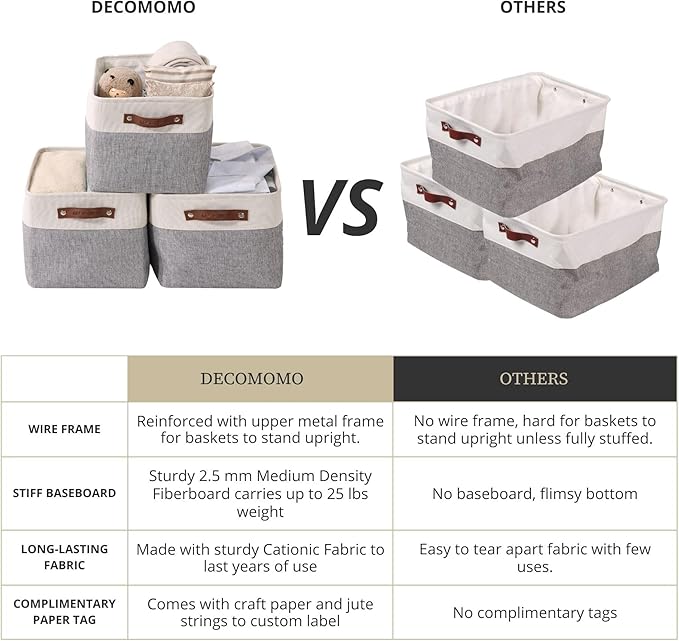 DECOMOMO Storage Baskets for Shelves - Fabric Closet Organizers and Storage Bins, Perfect Baskets for Organizing Closet Toys Nursery (Grey and White, XL - 4 Pack)