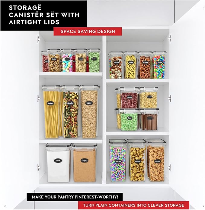 Extra Large Flour and Sugar Storage Containers 6.5L - 220 Fl. Oz 2 Pc Plastic Bulk Airtight Food Storage Rice Containers With Lids - Kitchen Pantry Organizer and Storage Canisters, Marker and Labels