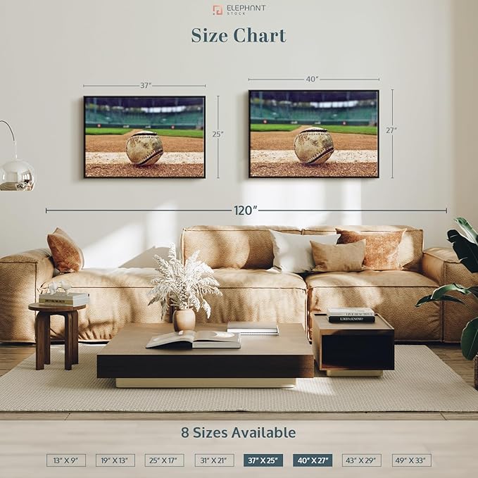 ElephantStock Baseball In Stadium Wall Art - Horizontal Framed Canvas - 1-Piece Living Room Wall Decor - Car Photography Canvas Print - Brown and Beige Decor for Wall - 40" X 27"