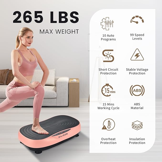 EILISON Glory Vibration Plate Exercise Machine - Whole Body Workout Vibration Fitness Platform Equipment for Home & Travel Workout, Weight Loss, Toning & Wellness