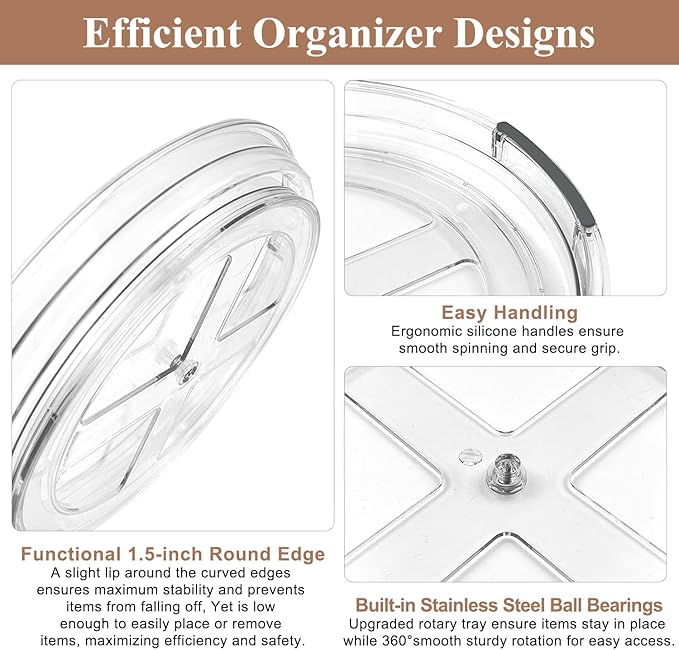 Clear Lazy Susan Organizer Turntable for Cabinet Table Top, 9.25 Inch 4 Pack 360 Rotating Spinning Makeup Organizer for Vanity, Kitchen Storage Rack Heavy-Duty Pantry Spices Tray Countertop Organizer