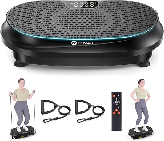 Curved Vibration Plate Exercise Machine, Vibrating Plate 400 lbs Capacity with 9 Auto Modes and 120 Adjustable Speeds, Large LED Display, Touch and Remote Control, Vibration Platform for Home