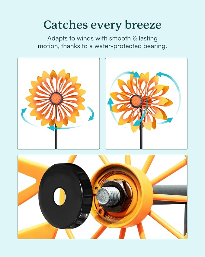 Floral Yard Garden Wind Spinners - Kinetic Outdoor Metal Wind Spinners, Lawn Yard Garden Decor, Birthday Gifts for Women(Sunflower)