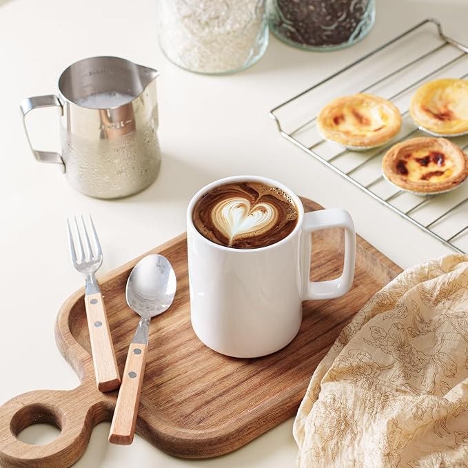 E-liu Porcelain Tea Mugs Coffee Mug Set, Large 15 Ounces Cups for Coffee, Tea, Cocoa, and Mulled Drinks, Set of 6, White