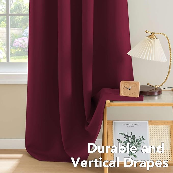 H.VERSAILTEX Burgundy Red Blackout Draperies Curtains Thermal Insulated Window Treatment Extra Long Decorative Curtains for Thanksgiving Day & Christmas Decor(Set of 2,52 by 108 - Inch,Burgundy)