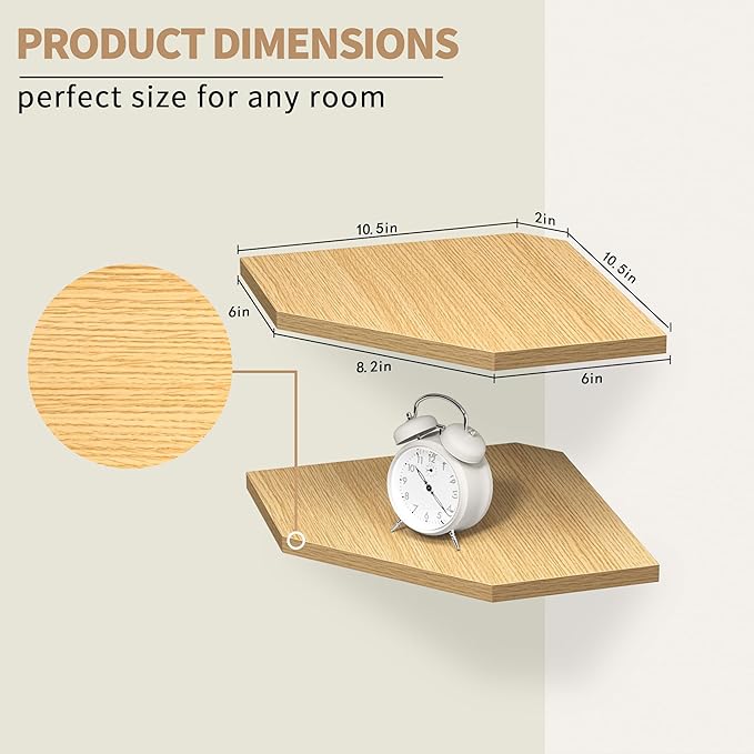 Corner Shelf Wall Mount, Corner Floating Shelves, Set of 4 Corner Wall Shelf Organizer, Rustic Wood Wall Storage Display Shelves for Living Room Bedroom Bathroom Kitchen, Oak