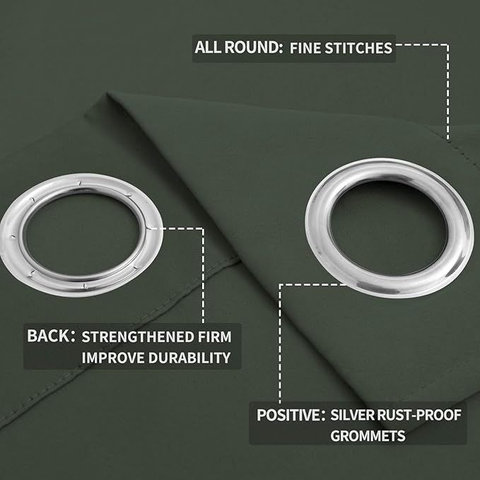 Easy-Going Blackout Curtains for Bedroom, Solid Thermal Insulated Grommet and Noise Reduction Window Drapes, Room Darkening Curtains for Living Room, 2 Panels (52x84 in,Greyish Green)