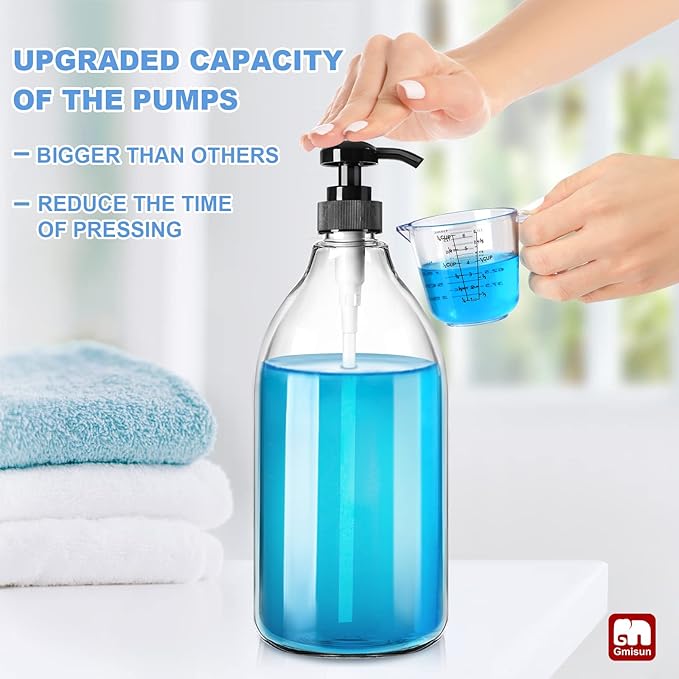 GMISUN Laundry Detergent Dispenser, 2 Pack Liquid Laundry Soap Dispenser, 64oz Storage Container for Farmhouse Laundry Room Decor, Liquid Bottle Organizer for Detergent/Softener/Bleach