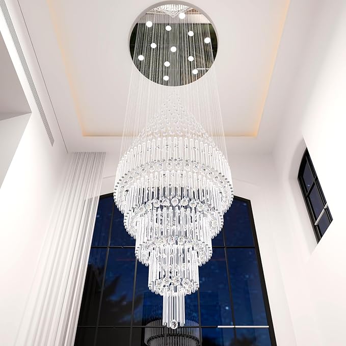 D40''X H120'' High Ceiling Chandelier Crystal Raindrop Big Chandeliers Staircase Large Chandelier Empire Entrance Foyer High Ceiling Pendant Chandelers Fixture LED Dimmable 2700K-4500K-6000K