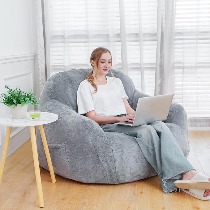 Giant Bean Bag Chair, Oversized Bean Bag Chairs for Adults and Kids, Gaming Chair Stuffed Memory Foam | Storage | Non-Slip, Removable Bean Bag Sofa Comfy Chair for Bedroom, Livingroom