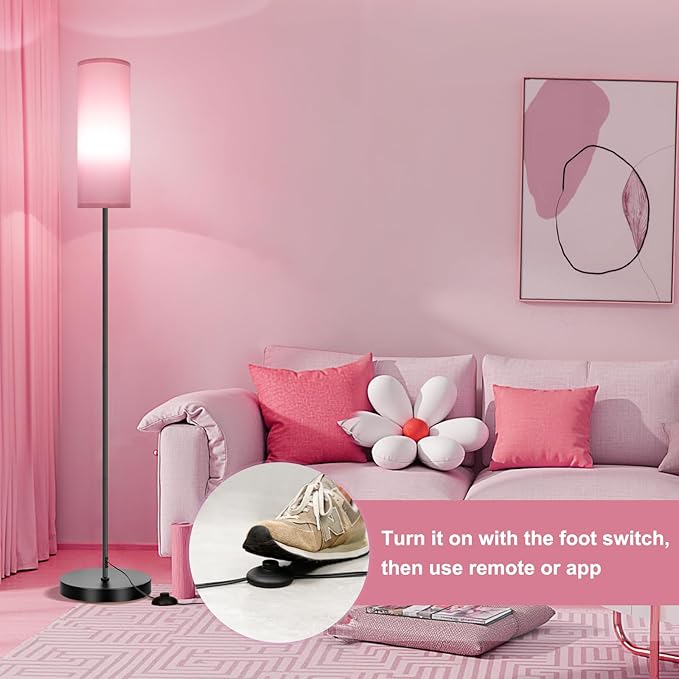 FRIDEKO HOME Pink Shade Floor Lamp with RGB Music Sync, 16 Million Colors & Stepless Dimming 2700K-6500K, 3CCT, 800LM LED Bulb with App & Remote, Modern Standing Light for Living Room, Bedroom, Office