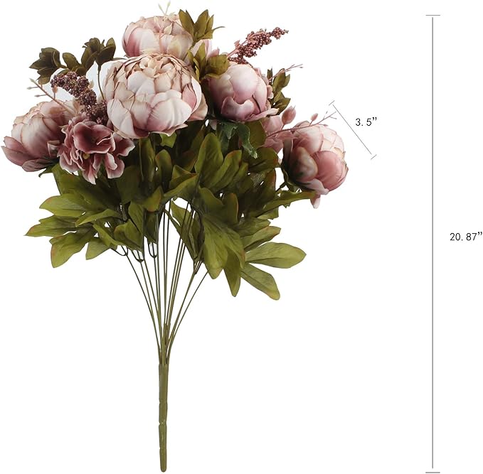Duovlo Fake Flowers Vintage Artificial Peony Silk Flowers Wedding Home Decoration,Pack of 1 (Sweetened Bean)
