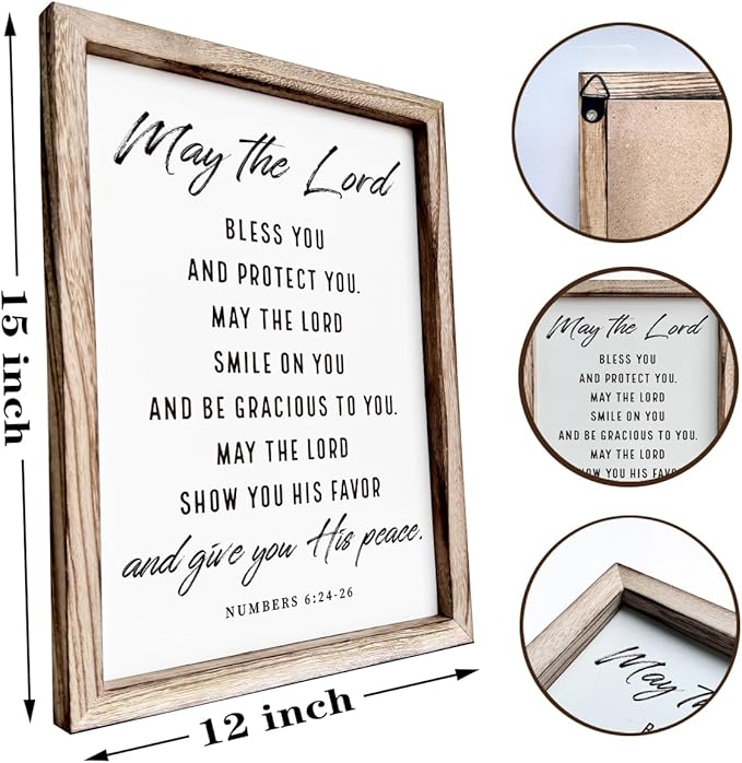 Christian Wooden Plaque, Bible Verse Scripture Decor, Framed Wall Plaque Signs 15 * 11.5 inches, Inspirational Christian Gift, May the Lord Bless You and Protect You Sign