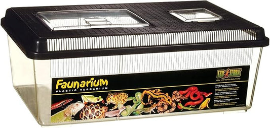 Exo Terra Faunarium Flat Home Plastic Reptile Terrarium, Large (18" x 12" x 6.5"), Ideal for Temporary Housing, Quarantine, and Transport, Transparent Plastic Door for Easy Access