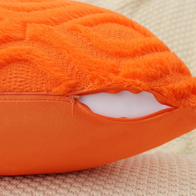 decorUhome Fall Throw Pillow Covers 12x20 Inch Set of 2, Soft Plush Decorative Faux Fur Orange Solid Couch Pillow Covers, Accent Farmhouse Neutral Lumbar Euro Pillow Cases for Sofa Bed Living Room