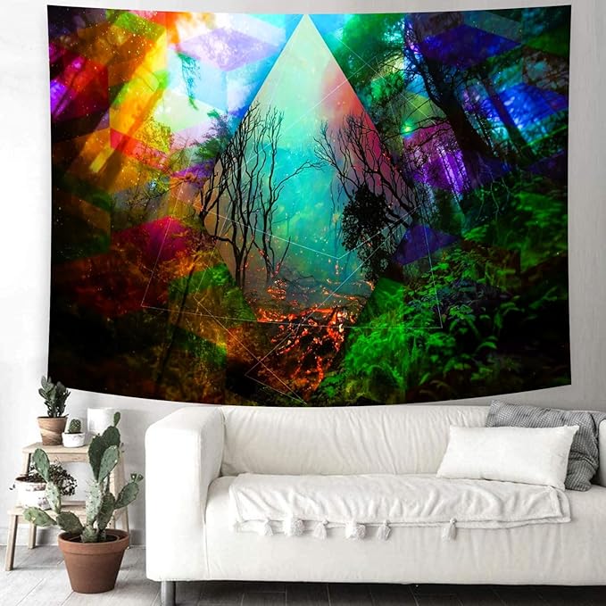 Delur Forest Tapestry Tree of Life Tropical Rainforest Tapestry Wall Hanging Colorful Nature Landscape Mystical Psychedelic Spiritual Headboard for Bedroom Living Room Home Decor (70.8" x 92.5")