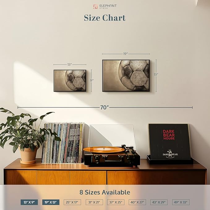 Elephant Stock Worn Soccer Ball Wall Art - Horizontal Framed Canvas - 1-Piece Living Room Wall Decor - Photography sports Canvas Print - Brown and Gray Decor for Wall - 19" X 13"