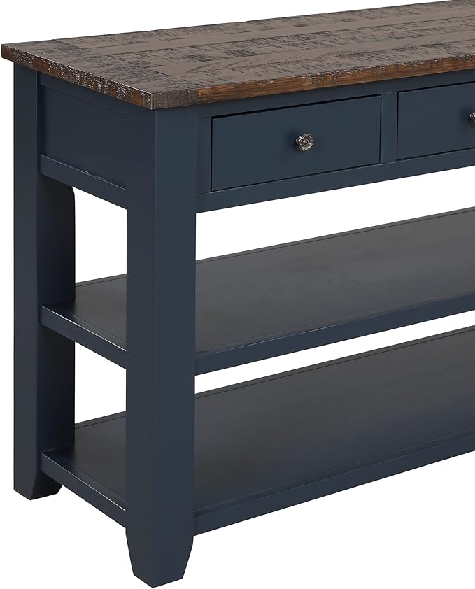 Farmhouse Wood Entry Console Table 48-Inch Modern Sofa Entryway Table with Drawers and Storage Shelves for Entrance Living Room (Blue)