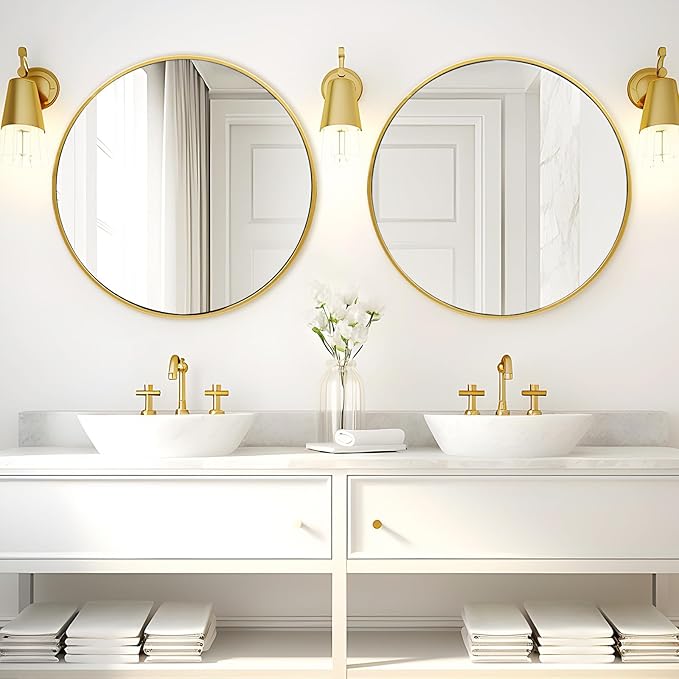 Fabuday Large Round Mirror for Wall 36 Inch Gold - Huge Circle Mirror Bathroom, Living Room, Bedroom, Hallyway, Matte Frame Metal Mirrors