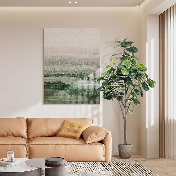 Faux Fiddle Leaf Fig Tree 7ft - Artificial Ficus Lyrata Plant in Pot - Fake Fig Tree for Indoor Modern Home House Office